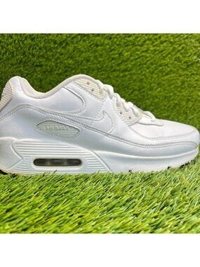 Nike Air Max 90 Boys Size 7Y White Athletic Leather Walking Shoes‎ Sneakers